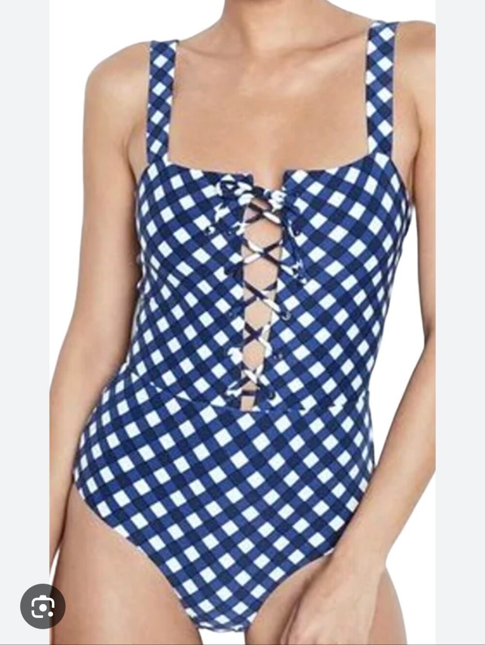 Onia Navy and White Gingham One-Piece Swimsuit Size XL Like New